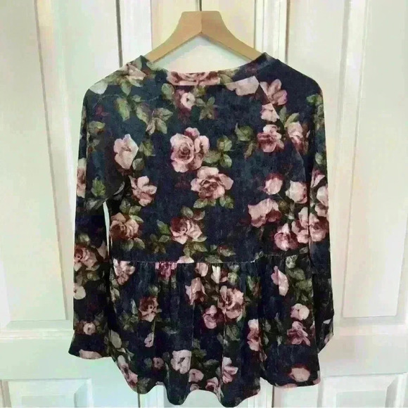 Oddy Women’s Velvet Floral Babydoll Oversized Fit Style Long Sleeve Size Small - Picture 3 of 9